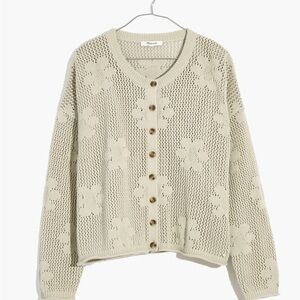 Floral Open-Stitch Cardigan Sweater- XL